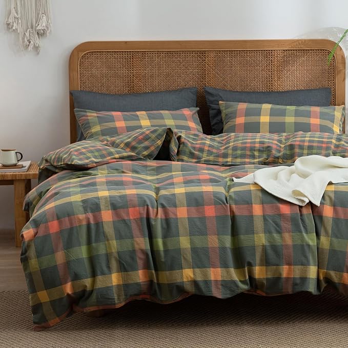 VM VOUGEMARKET Plaid Comforter Set King Multi-Color Gingham Comforter with 2 Pillow Shams Modern Cozy Bedding Set for Men Women-104 x90