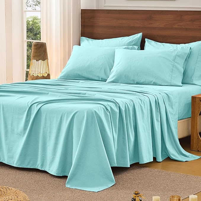Bedlifes 100% French Pure Linen Sheets California King Size Breathable and Cooling Flax Sheet Set Soft Durable and Moisture Wicking 16 Inch Deep Pocket-4 Piece(Cal King,Teal)