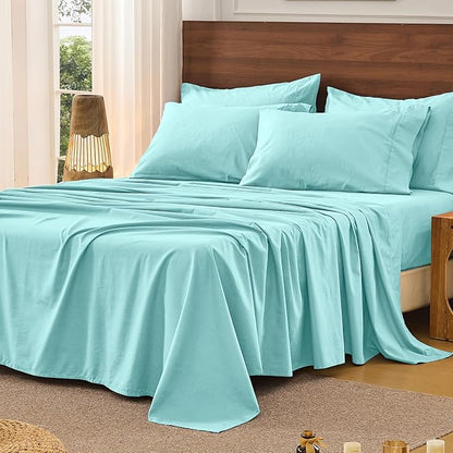 Bedlifes 100% French Pure Linen Sheets King Size Breathable and Cooling Flax Sheet Set Soft Durable and Moisture Wicking 16 Inch Deep Pocket-4 Piece(King,Teal)