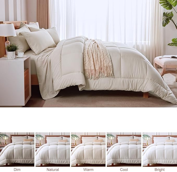 Newspin Twin Comforter Set Beige - Bed in a Bag Twin Size 5 Pieces, All Season Bed Set, Fluffy Comforter Set with Sheets, Sheet Set Quilt Blanket, Pillowcases & Shams