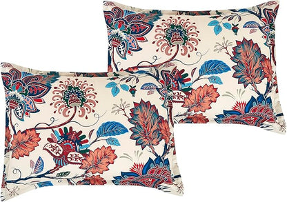 Chezmoi Collection Azura 3-Piece Floral Comforter Set King - Multicolor Blue Red Orange Cream Printed Microfiber Lightweight Bedding Set for All Season