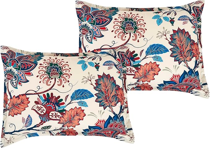 Chezmoi Collection Azura 3-Piece Floral Comforter Set Queen - Multicolor Blue Red Orange Cream Printed Microfiber Lightweight Bedding Set for All Season