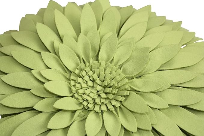 Contempo Lifestyles 3D Daisy Flower Decorative Pillow, Plush Polyester Faux Wool, 18" Flower, 16" Pillow with Insert, Solid Lime