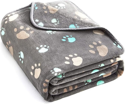 Allisandro 350 GSM Super Soft and Premium Fuzzy Flannel Fleece Pet Dog Blanket, The Cute Print Design Washable Fluffy Blanket for Puppy Cat Kitten Indoor or Outdoor, Grey, 64 x 40 Inches