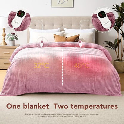 Homemate Electric Heated Blanket King Size - 100"x90" Heating Blanket King Size Dual Control 1/2/4/6/8 Hours Auto-Off 10 Heat Level Over-Heat Protection Soft Flannel Sherpa ETL Certification