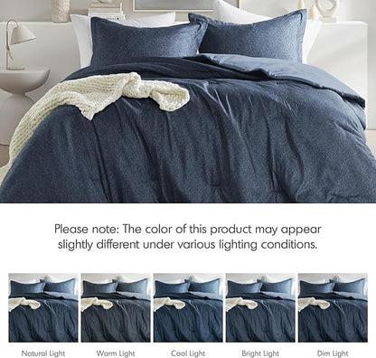 Twin/Twin XL Size Comforter Set, Lightweight Navy Soft Bedding for All Seasons, 2 Pieces Chambray Print Solid Farmhouse Bed Set, Comforter & Shams