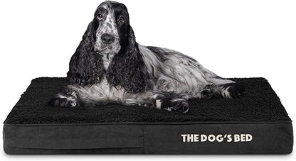 The Dog’s Bed Orthopedic Memory Foam Dog Bed Mattress, Plush Fabric, Grey with Blue Trim, M, 4-Inch