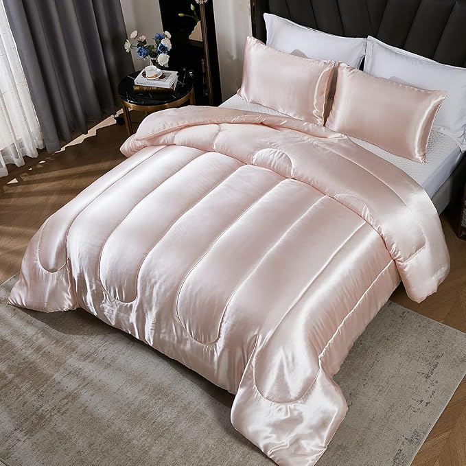 Satin Comforter Set King Silk Like Pink Bedding Set Luxury Hotel Silky Bed Home Deocr Sexy Silky Down Comforter Light Pink Bed Set
