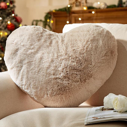 YRXRUS Heart Pillows, Love Heart Shaped Pillow, Small Cute Beige Heart Pillows for Gifts, Faux Rabbit Throw Pillows for Her, Kids, Girls Home Decoration, 10X11 Inch