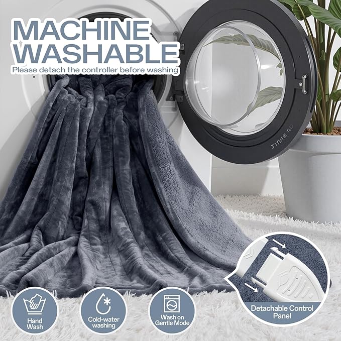Full Size Electric Blanket Heated, Double-Sided Flannel＆Sherpa Heated Blanket with 8 Heat Levels & 10 Hours Auto Off, Fast Heating Blankets Machine Washable with ETL & FCC Certified,Light Grey