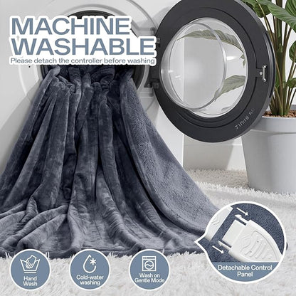 Full Size Electric Blanket Heated, Double-Sided Flannel＆Sherpa Heated Blanket with 8 Heat Levels & 10 Hours Auto Off, Fast Heating Blankets Machine Washable with ETL & FCC Certified,Light Grey