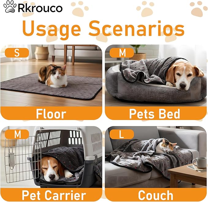 Three Piece Pet Blanket Set for Dogs Cats Soft Comfy Puppy and Kittens Bed Blanket Fluffy Fleece Pets Throw with Cute Patterns (Large 41x30 inch, Gray Dots)