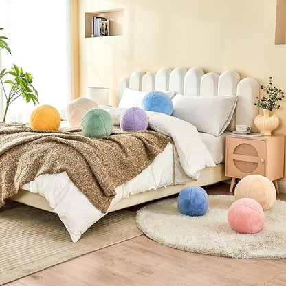 Uvvyui Sage Green Ball Pillow, 11.8" Cute Round Throw Pillow Faux Rabbit Fur Room Decorative Throw Pillow, Ball Shaped Pillow Plush Cushion for Couch, Sofa, Bedroom