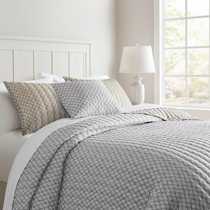 Levtex Home - Aditya Taupe Quilt Set - Full/Queen Quilt and Two Standard Shams - Bordered Medallion - Grey White Taupe - Quilt (88x92in.) and Shams (20x26in.) - Reversible - Cotton