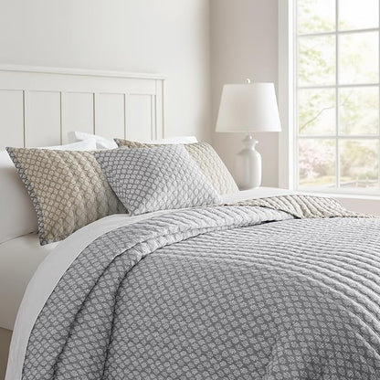 Levtex Home - Aditya Taupe Quilt Set - Twin Quilt and One Standard Sham - Bordered Medallion - Grey White Taupe - Quilt (68x86in.) and Sham (20x26in.) - Reversible - Cotton
