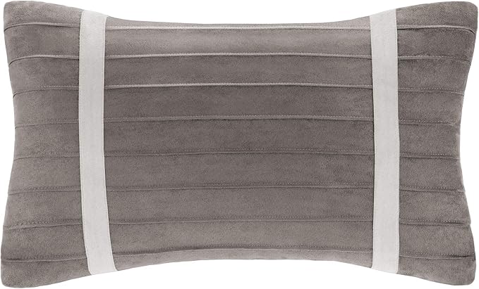 Madison Park - Palmer 7 Piece Comforter Set - Black and Gray - California King - Pieced Microsuede - Includes 1 Comforter, 3 Decorative Pillows, 1 Bed Skirt, 2 Shams