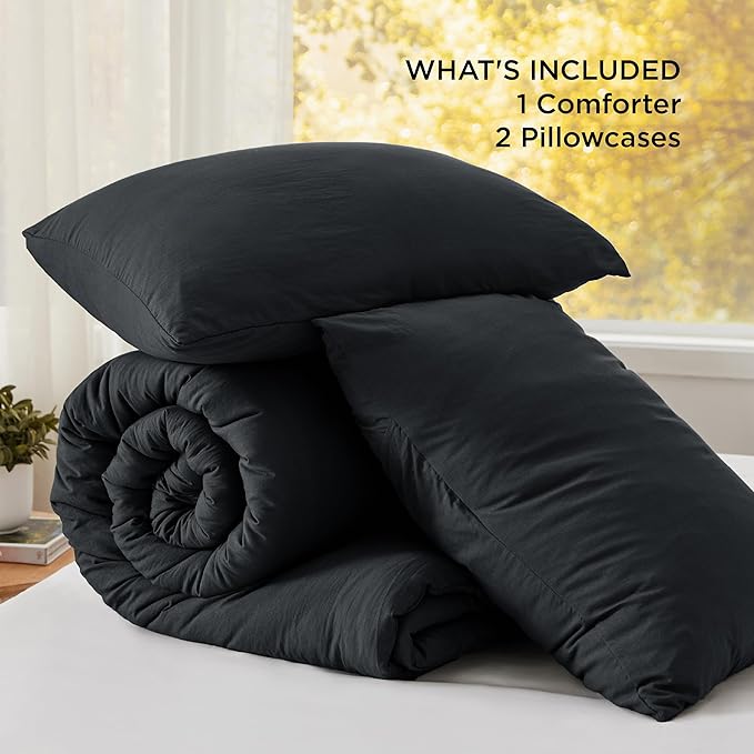 Bedsure California King Comforter Set, Black Soft Prewashed Bedding for All Seasons, 3 Pieces GentleSoft™ Bed Set, 1 Lightweight Comforter (104"x96") and 2 Pillowcases (20"x36")