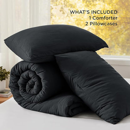 Bedsure California King Comforter Set, Black Soft Prewashed Bedding for All Seasons, 3 Pieces GentleSoft™ Bed Set, 1 Lightweight Comforter (104"x96") and 2 Pillowcases (20"x36")