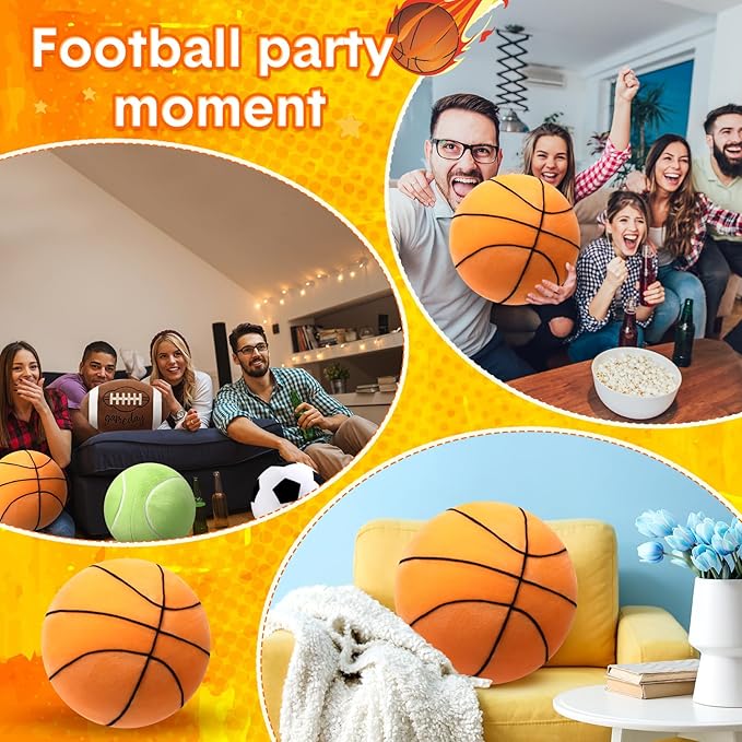 Yousoontic Basketball Pillow 10.8 Inch Fluffy Round Basketball Shaped Cushions Plush Basket Ball Throw Pillow Stuffed Plushies Sport Theme Gifts for Couch Bedroom Sofa Room Decorations