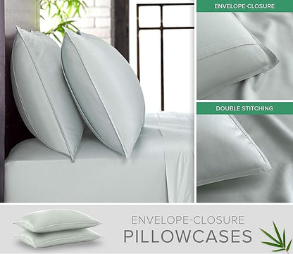 Pure Bamboo King Sheets, Genuine 100% Organic Viscose Derived from Bamboo Bed Sheet Set, Luxuriously Soft & Cooling, Double Stitching, 2 Year Quality Promise (King, Sea Glass) (Pack of 2)