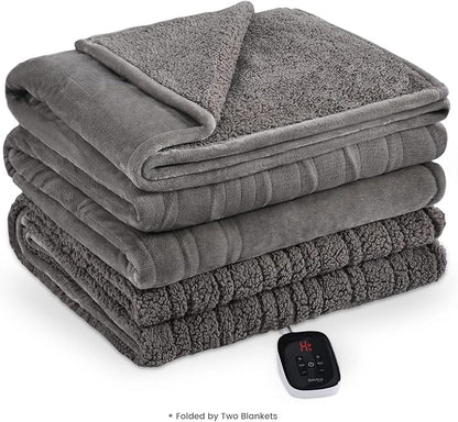 Bearhug Electric Blanket Full Size 77" x 84", Velvet & Sherpa Heated Blanket, Over-Heat Protect, 10 Heating Levels & 1-12H Auto Off, ETL, Machine Washable