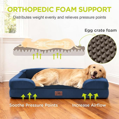 Orthopedic Dog Beds for Large Medium Dogs, Big Waterproof Memory Foam Pet Couch Bed with Removable Washable Cover, Tennis Ball Toy, 36x27