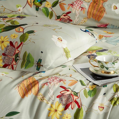MKXI Bird Floral Comforter Set King Size Botanical Comforters Shabby Chic Bedding Set Animal Forest Print Bed Set