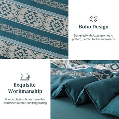 Anibedding Teal Comforter Set King 7 Pieces Boho Western Bedding Set for All Season, Aztec Bed in a Bag King Soft Microfiber Comforter Set with Sheets, Pillowcases & Shams