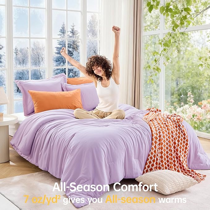 MUXHOMO King Size Comforter Set, All Season Ultra Soft Down Alternative Bedding - 3 Piece Lightweight Bed Set Includes 1 Comforter (104"x90") and 2 Pillow Shams (20"x36"), Crystal Purple