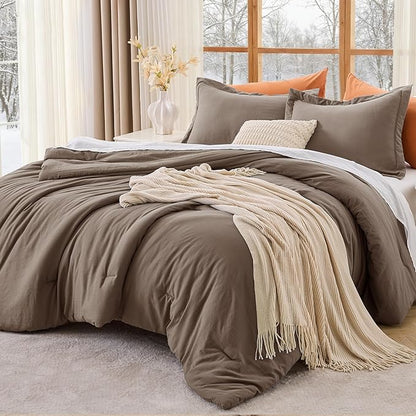MUXHOMO King Size Comforter Set, All Season Ultra Soft Down Alternative Bedding - 3 Piece Lightweight Bed Set Includes 1 Comforter (104"x90") and 2 Pillow Shams (20"x36"), Brown