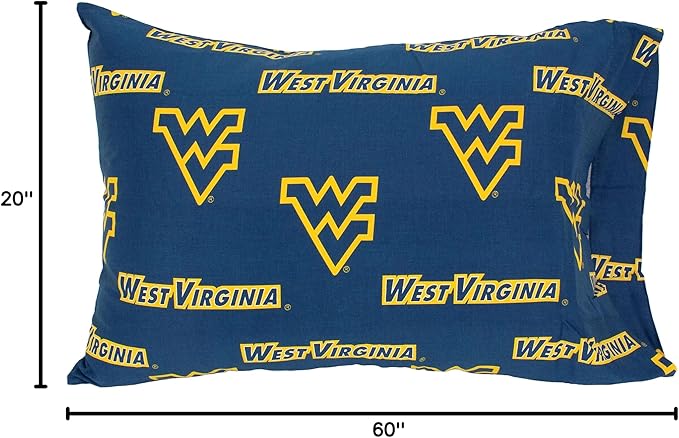 College Covers Everything Comfy West Virginia Mountaineers Pillowcase, Body Pillow, 20" x 60", Includes 1 Pillowcase