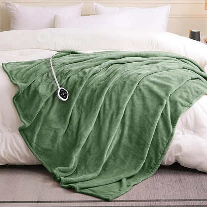 HOMLYNS LuxeHeat Heated Blanket Electric Blanket Full Size, Soft Flannel Sherpa Heating Blanket with 10 Heat Settings, 1-10 hrs Timer Auto Shut Off (72x84 inches, Green)