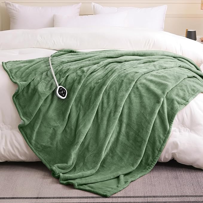 HOMLYNS LuxeHeat Heated Blanket Electric Blanket Twin Size, Soft Flannel Sherpa Heating Blanket with 10 Heat Settings, 1-10 hrs Timer Auto Shut Off (62x84 inches, Green)