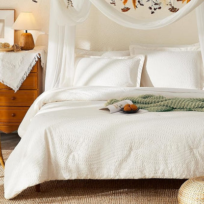 Geniospin King Size Comforter Set, Bed in a Bag Ivory White Bedding Sets 7-Pieces, Botanical Pattern, All Season Bedding with Comforter, Sheets,Pillowcase & Shams(King,102"x90")