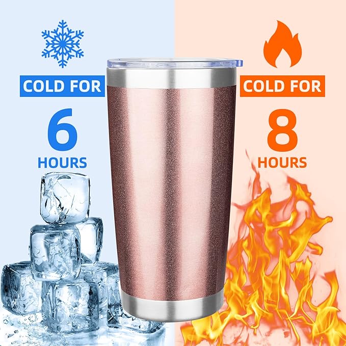 20oz Tumbler with Lid Stainless Steel Insulated Tumblers Travel Coffee Tumbler Bulk Double Wall Vacuum Insulated Water Cup Christmas Gifts for Women Men Her Him Home Office (Rose Gold, 6pack)