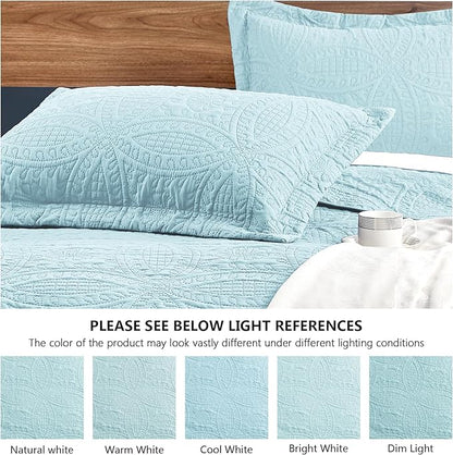 Love's cabin Quilts for Queen Bed Spa-Blue Bedspreads - Soft Bed Summer Lightweight Bedspread Comforter - Modern Style Coin Pattern Coverlet for All Season - 3 Pieces (1 Quilt, 2 Pillow Shams)