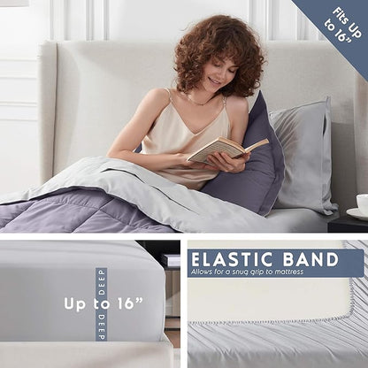 Nestl 5 Piece Twin XL Comforter Set – Grayish Purple Reversible Bed in a Bag – Complete Twin XL Size Bedding Set with Sheets, Pillowcase and Sham