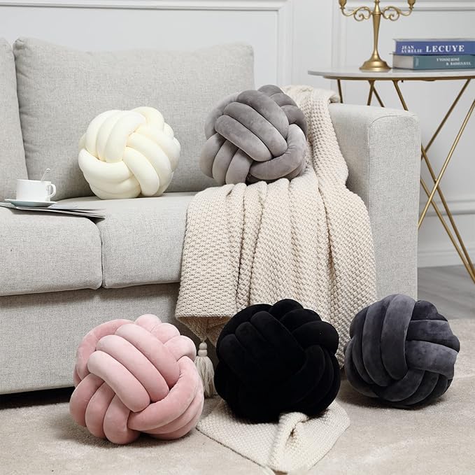 Petrella Knot Pillow Throw Pillows Ball Round Cute Throw Pillows Home Decor Cushion Decorative Aesthetic Spandex,Dark Gray 11inch
