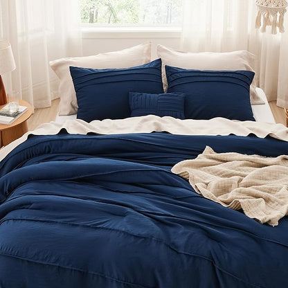 Bedsure Navy Blue Oversized King Size Comforter Set - 4 Pieces Pinch Pleat Bed Set, Down Alternative Bedding Sets for All Season, 1 Comforter, 2 Pillowcases, 1 Decorative Pillow