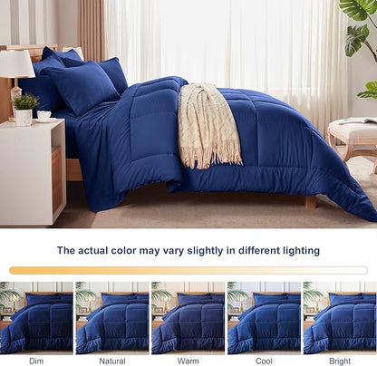 Newspin Full Comforter Set Blue - Bed in a Bag Full Size 7 Pieces, All Season Bed Set, Fluffy Comforter Set with Sheets, Sheet Set Quilt Blanket, Pillowcases & Shams