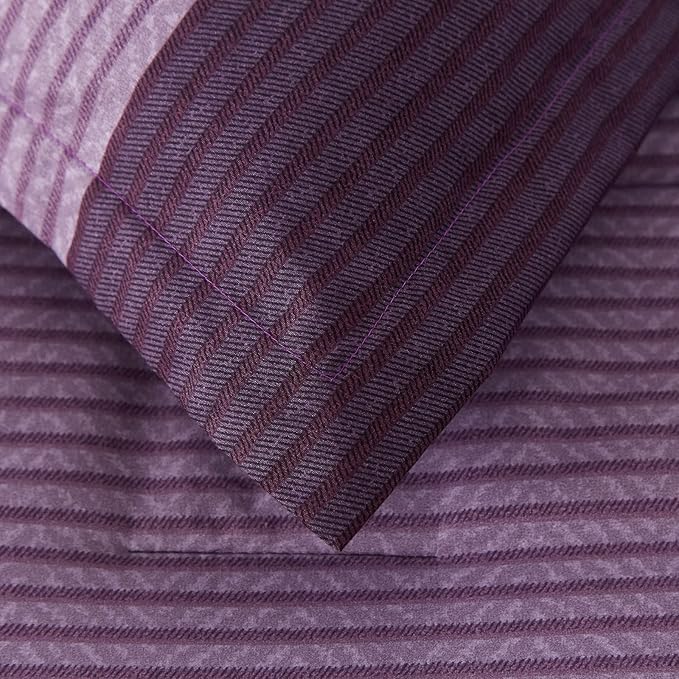Anibedding Purple King Size Comforter Set 7 Pieces Purple Striped Bed in a Bag, Boho Patchwork All Season Comforter with Sheets, Soft Microfiber Reversible Bedding Set (103"x90")