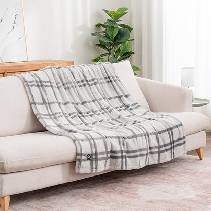 Berkshire Blanket Heated Throw Blanket, Grace Fur to Loftmink Reversible Electric Throw with 4 Heat Levels, Fast Heating Printed Throw for Couch and Bed, Auto Shut-Off Feature (50"x60")