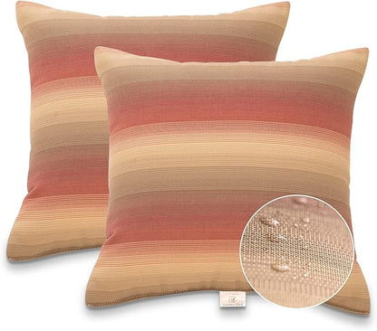 JMGBird Outdoor Pillows Set of 2 with Inserts - 18x18 Weather-Resistant Throw Pillows for Patio Furniture, Dark Red Striped Decorative Cushions