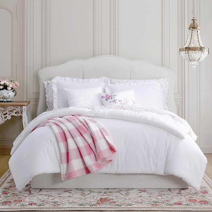 Shabby Chic® - King 3-Piece Comforter Set, Soft Cotton Bedding with Matching Shams, Romantic Ruffled Home Decor for All Seasons (Brette White, King)