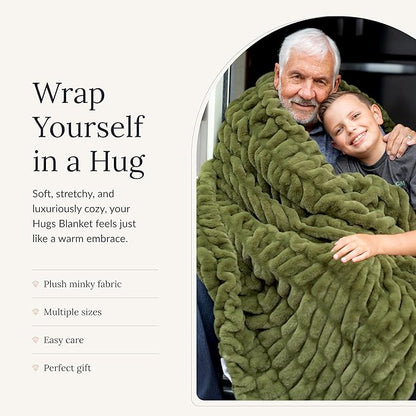 Minky Couture Hugs Blanket - Extra Plush Blanket for Premium Gifting - Stretchy Bubbled Cozy Throw - Silky Smooth - Durable & Machine-Washable - Travel-Friendly - Travel, Camp Green