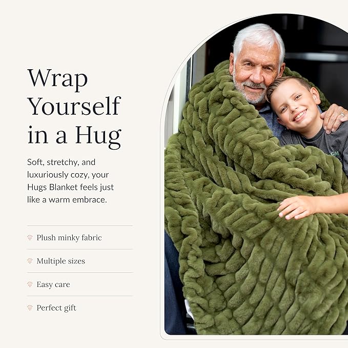 Minky Couture Hugs Blanket - Extra Plush Blanket for Premium Gifting - Stretchy Bubbled Cozy Throw - Silky Smooth - Durable & Machine-Washable - Travel-Friendly - Monster, Camp Green