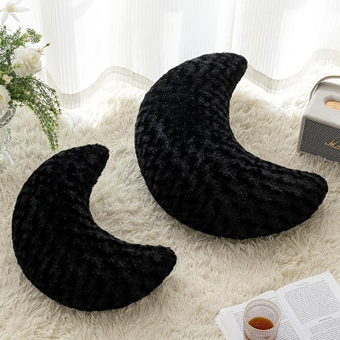 Moon Pillow, Decorative Throw Pillow with Soft Plush for Couch Bed, Cozy Moon Decorative Pillows for Bedroom Living Room, Home Décor Comfort Gift (Black, 14.9 Inches)