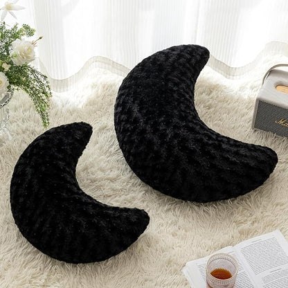 Moon Pillow, Decorative Throw Pillow with Soft Plush for Couch Bed, Cozy Moon Decorative Pillows for Bedroom Living Room, Home Décor Comfort Gift (Black, 14.9 Inches)