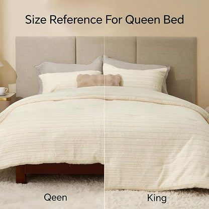 BEDELITE Fleece King Comforter Set -Super Soft & Warm Fluffy Cream White Faux Fur Bedding, Luxury Fuzzy Heavy Bed Set for Winter with 2 Pillow Cases