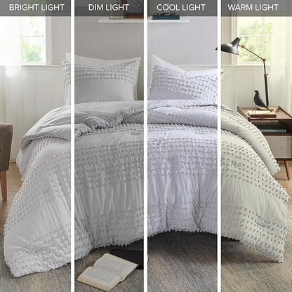 Comfort Spaces Cotton Comforter Set Jacquard Pom-Pom Tufts Design, Down Alternative, All Season Modern Bedding, Matching Shams, Twin/Twin XL, Grey 3 Piece